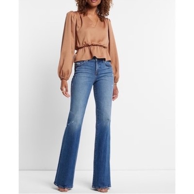EXPRESS NWT Long Sleeve V-Neck Peplum Top *Butterscotch XL