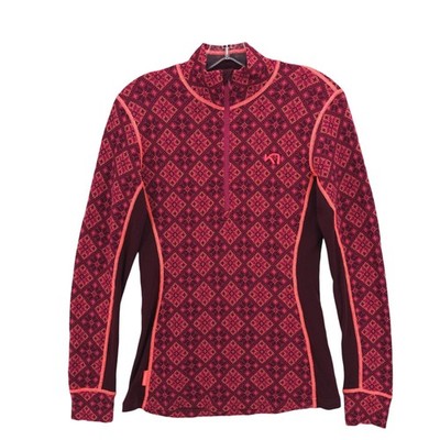 KARI TRAA Merino Wool 1/2 Zip Base Layer Long Sleeve Top Geometric LARGE