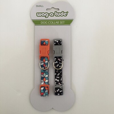 NEW (S) Wag-a-tude 2 Pack Dog Collars for Small Dogs Multicolor