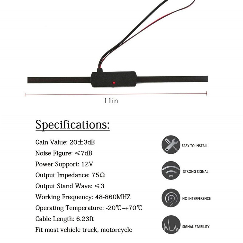 Universal 12V Digital Car Radio Antenna Windshield Signal Amplifier Booster