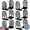 Feifeiya 6 Pairs Decorative Book Ends Heavy Duty Metal Bookends for Shelves Office Bookends Black Non Skid Book Shelf Holder Supports 6.89x4.89x3.54 inch(Tree and Flower)