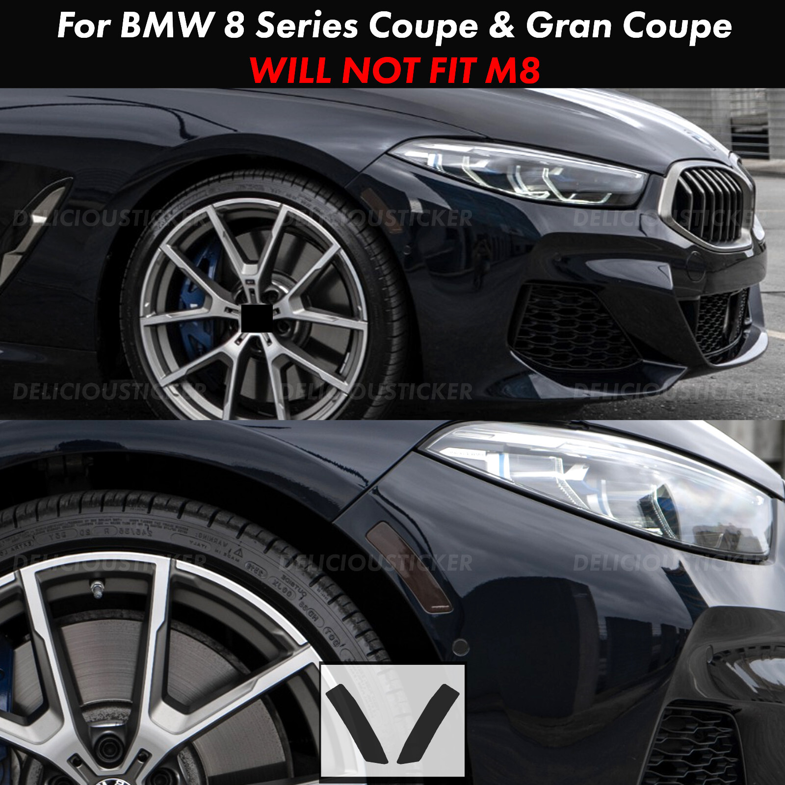 For 2019-2025 Bmw 8 Series G15 Smoke Vinyl Decals Front Side