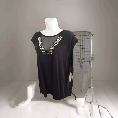 PETER NYGARD SLEEVELESS SHIRT WOMEN'S 2X BLACK SOLID BLING SEXY METAL STUDS