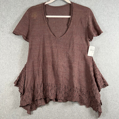 Heart Haat Blouse Womens Tunic Brown Size 2 100% Linen NWT FLAWS