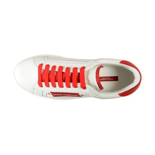 Pre-owned Dolce & Gabbana Men's "u_roma" 100% Leather Low Top Sneakers Shoes In White/red