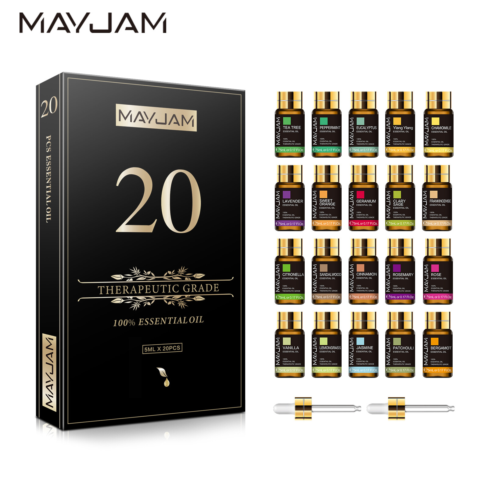 MAYJAM 20Pcs Pure Essential Oil Gift Set for Diffuser Humidifiers Aromatherapy