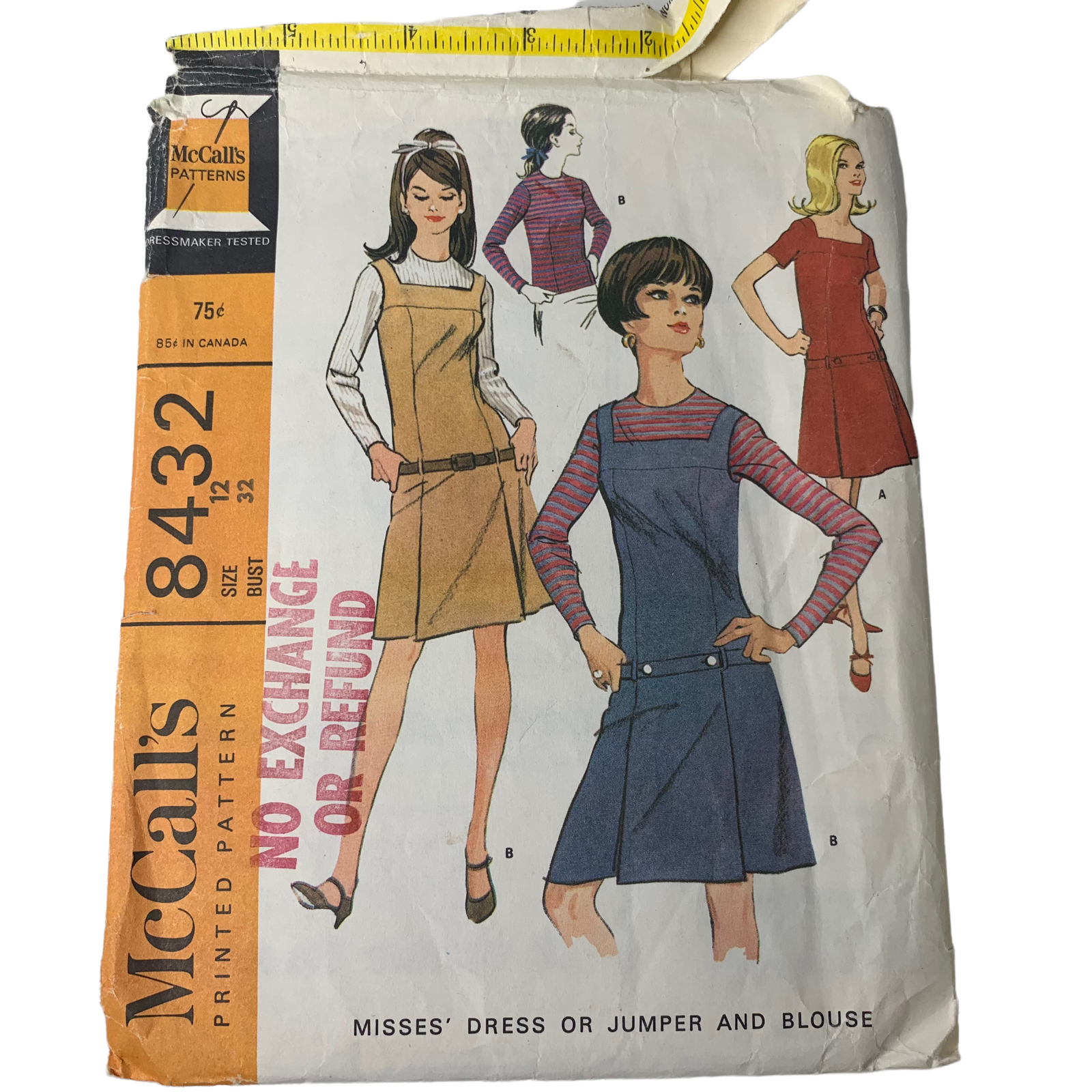 Vintage 60s McCalls 8432 Pattern Misses 10-18 Drop Waist