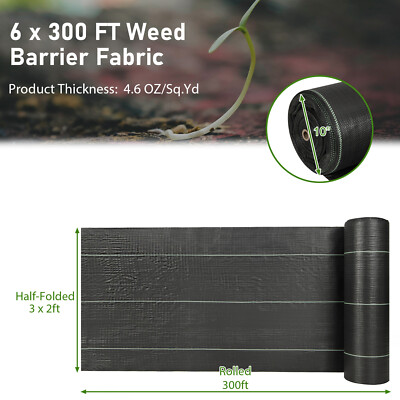 6 x 300 FT Weed Barrier Landscape Fabric 4.6 OZ Heavy-Duty PP Ground Cover