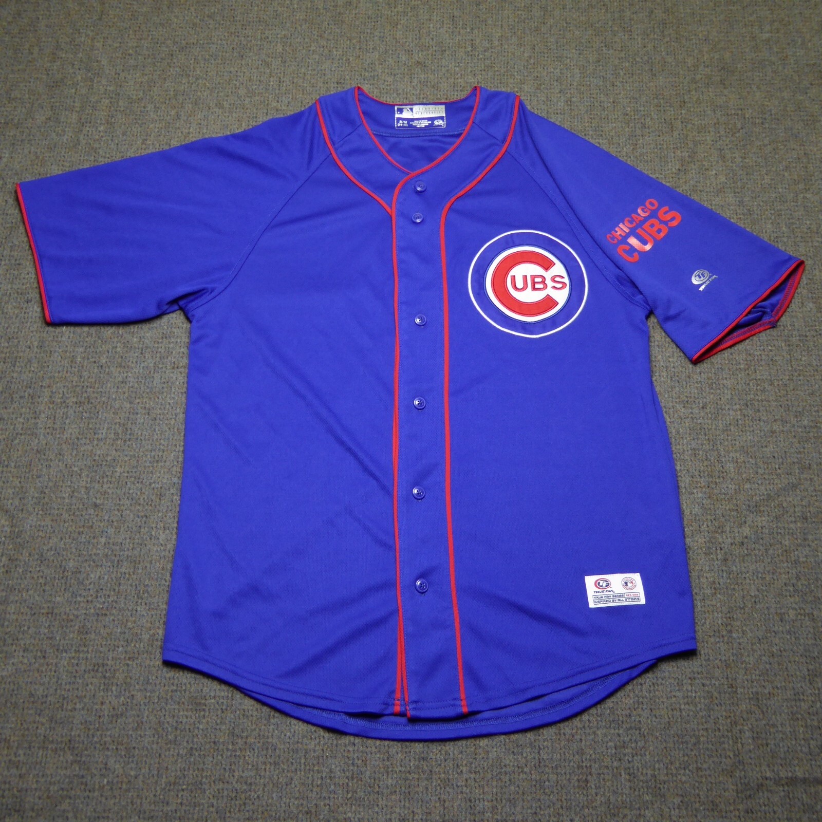 True Fan Chicago Cubs Blue Button Down Jersey Adult L 42/44