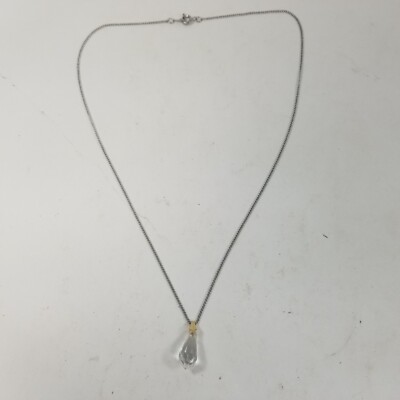 Bright Crystal Cut Dangle Pendant Silver Tone Necklace
