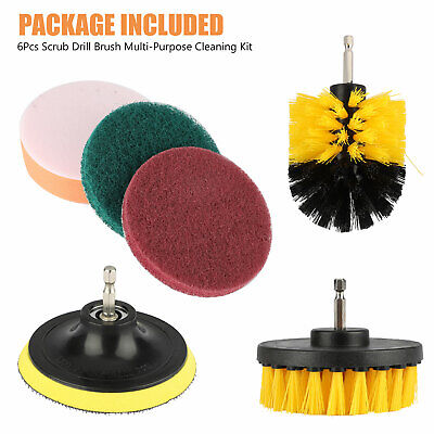 ::6PCs Home Drill Brush Attachment Power Scrubber Car Cleaning Kit Combo Scrub Tub