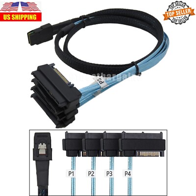 Mini SAS 36P SFF-8087 to 4 SFF-8482 Connectors With SATA Power Cable 1M US SHIP
