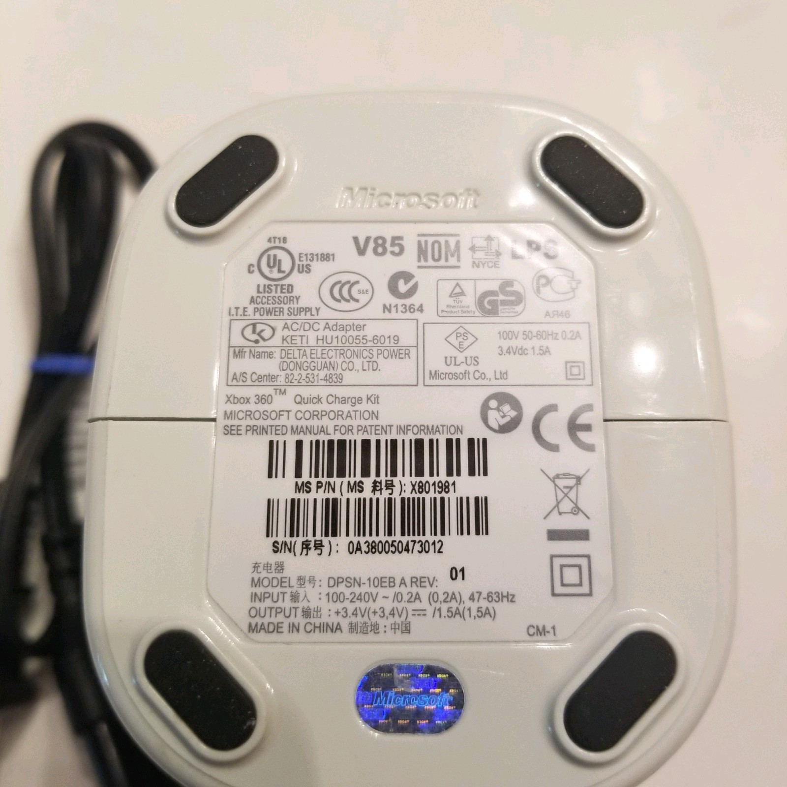 Microsoft Xbox 360 Quick Charge Kit AC/DC Adapter DPSN-10EB for Battery Pack