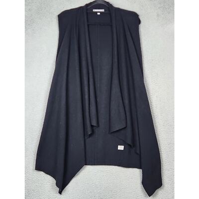 NEIMAN MARCUS Sweater Womens Large Black Sleeveless Open Cardigan 100% Cashmere