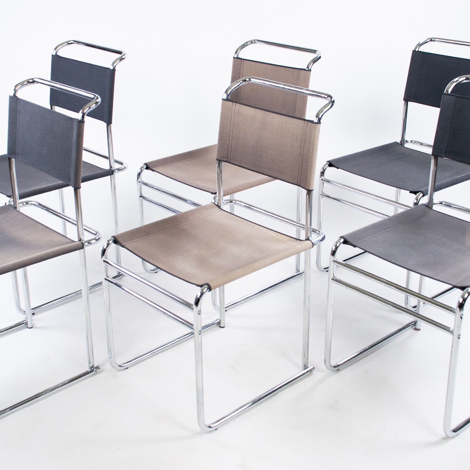 Set Of 6 Marcel Breuer B5 Dining Chairs Chrome Canvas Bauhaus