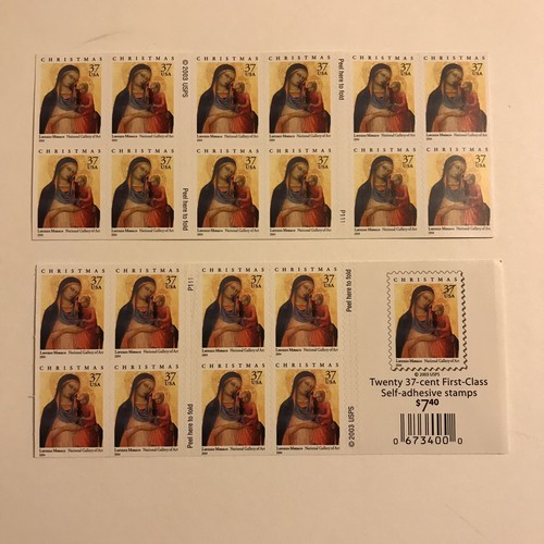 2 MNH 37¢ BOOKLETS # 3879A  MADONNA & CHILD 40 Stamps Total @ FACE FREE SHIPPING