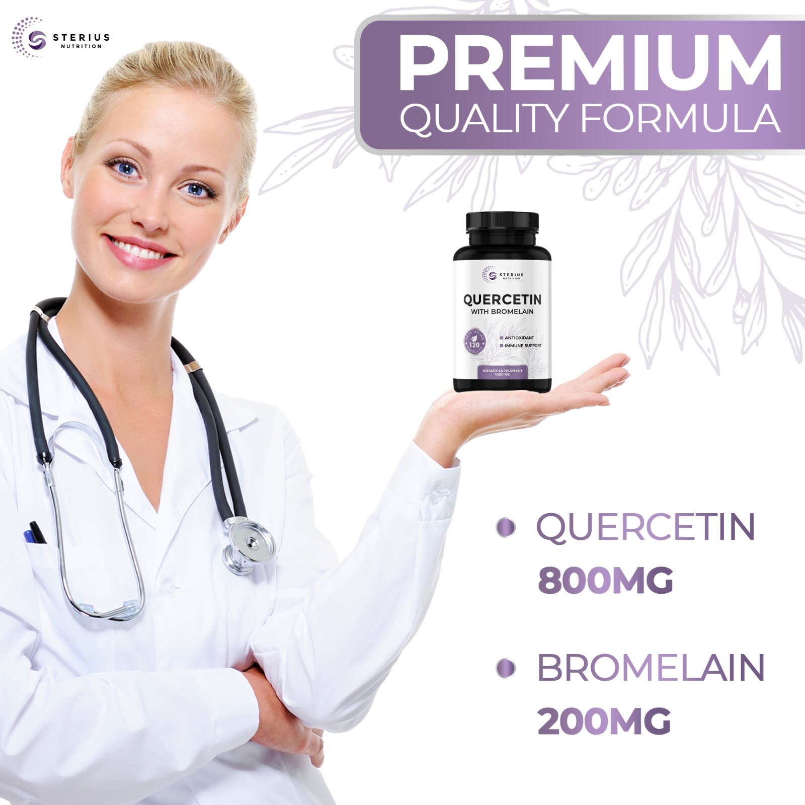 Quercetin with Bromelain 1000mg per Serving, 120 Vegetarian Capsules