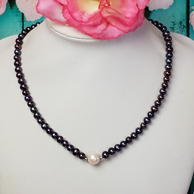 Vintage Natural Peacock Pearl Necklace Purple & White Freshwater Pearl Choker 