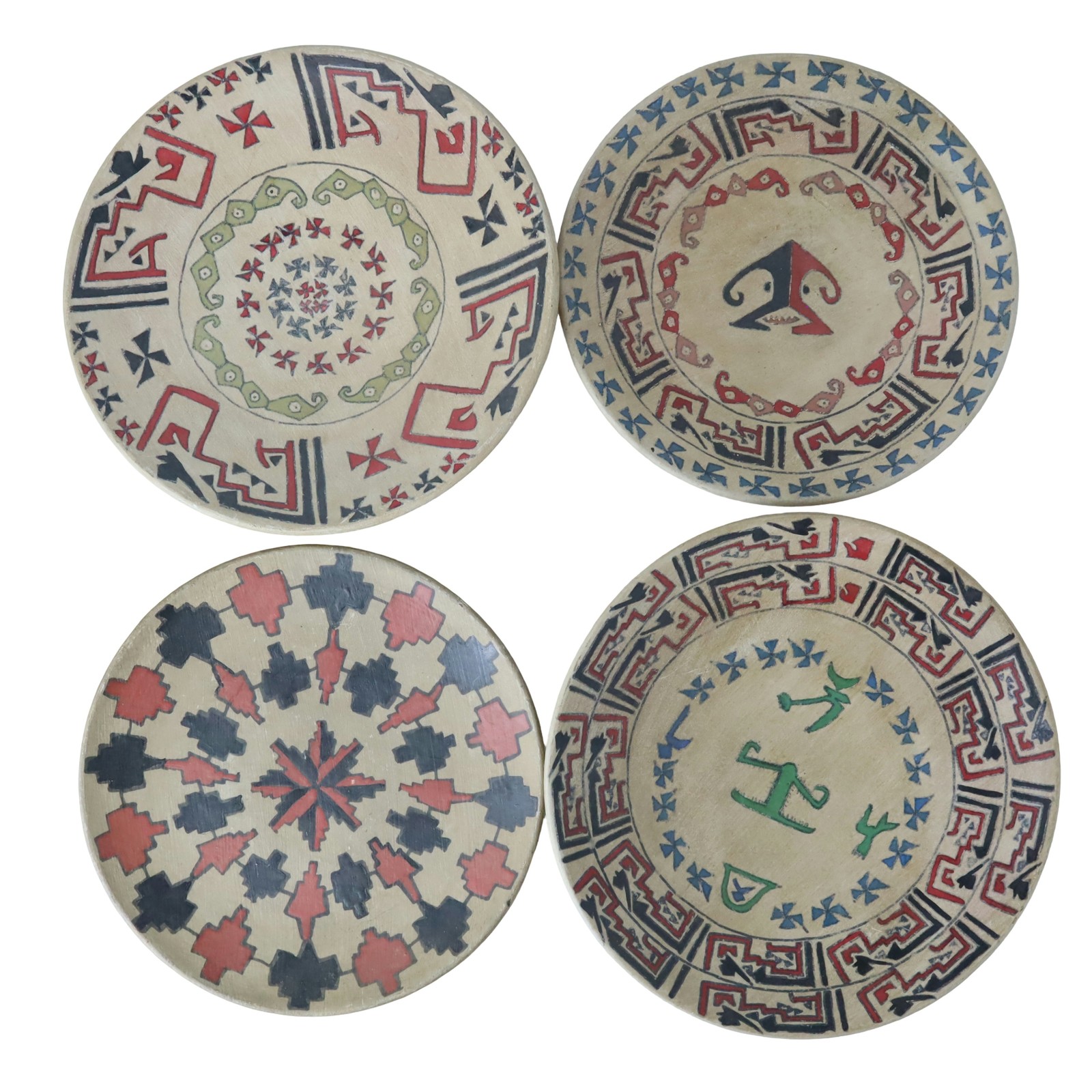 Vintage Diaguita Chile Folk Art Pottery Wall Plates Hand Painted Native American