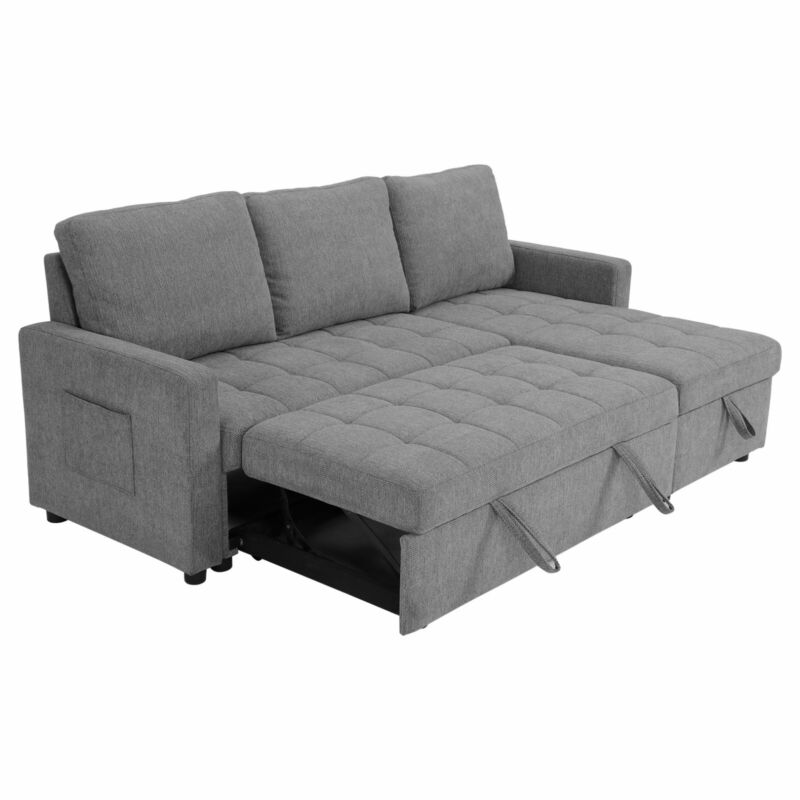 L-shaped Sleeper Sofa Pull Out Couch Bed With Storage Chaise For Living Room New