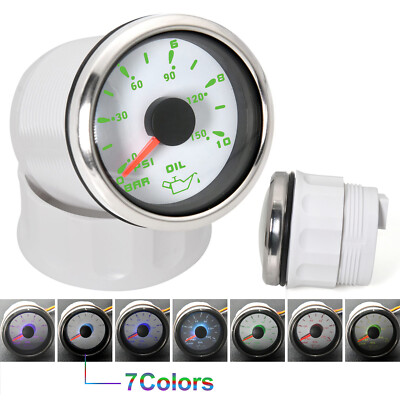 2'' 52mm Pointer Oil Pressure Gauge 0-150PSI with 7 Colors Backlight for Boat Car