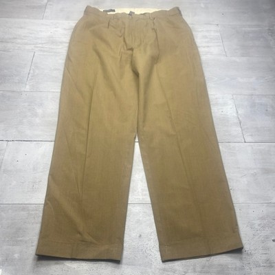 Polo Ralph Lauren Pants Mens 38x32 Tan Glen Plaid Pleated Cotton Trousers Cuffed