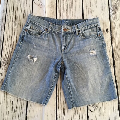 Ann Taylor Loft Distressed Jean Shorts Size 28/6 Blue Frayed Hem