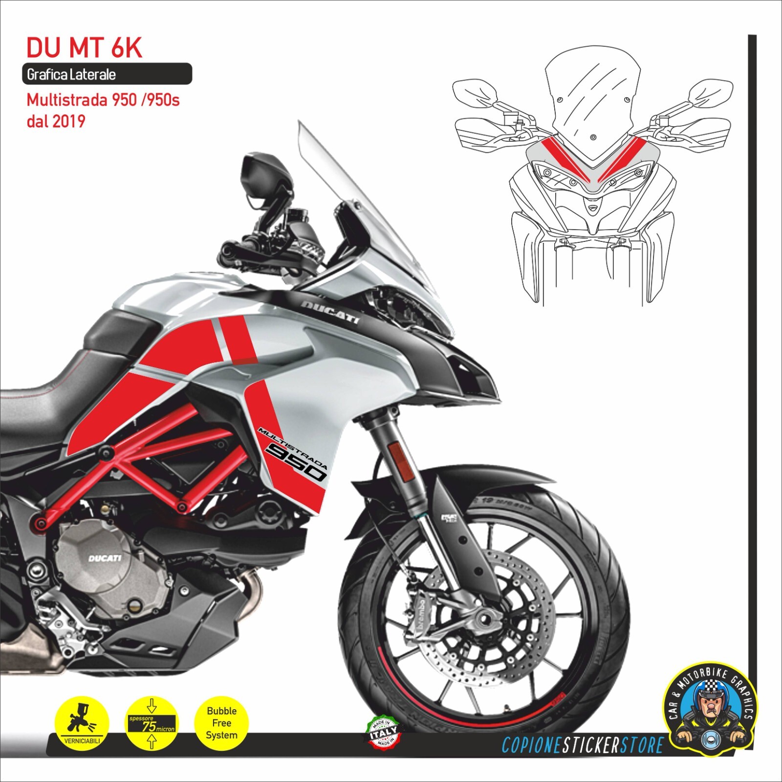 Resin Bike Aufkleber Für Ducati Multistrada 950 – 3D-Harzkleber, Schutz Vor Kratzern, Made In Italy