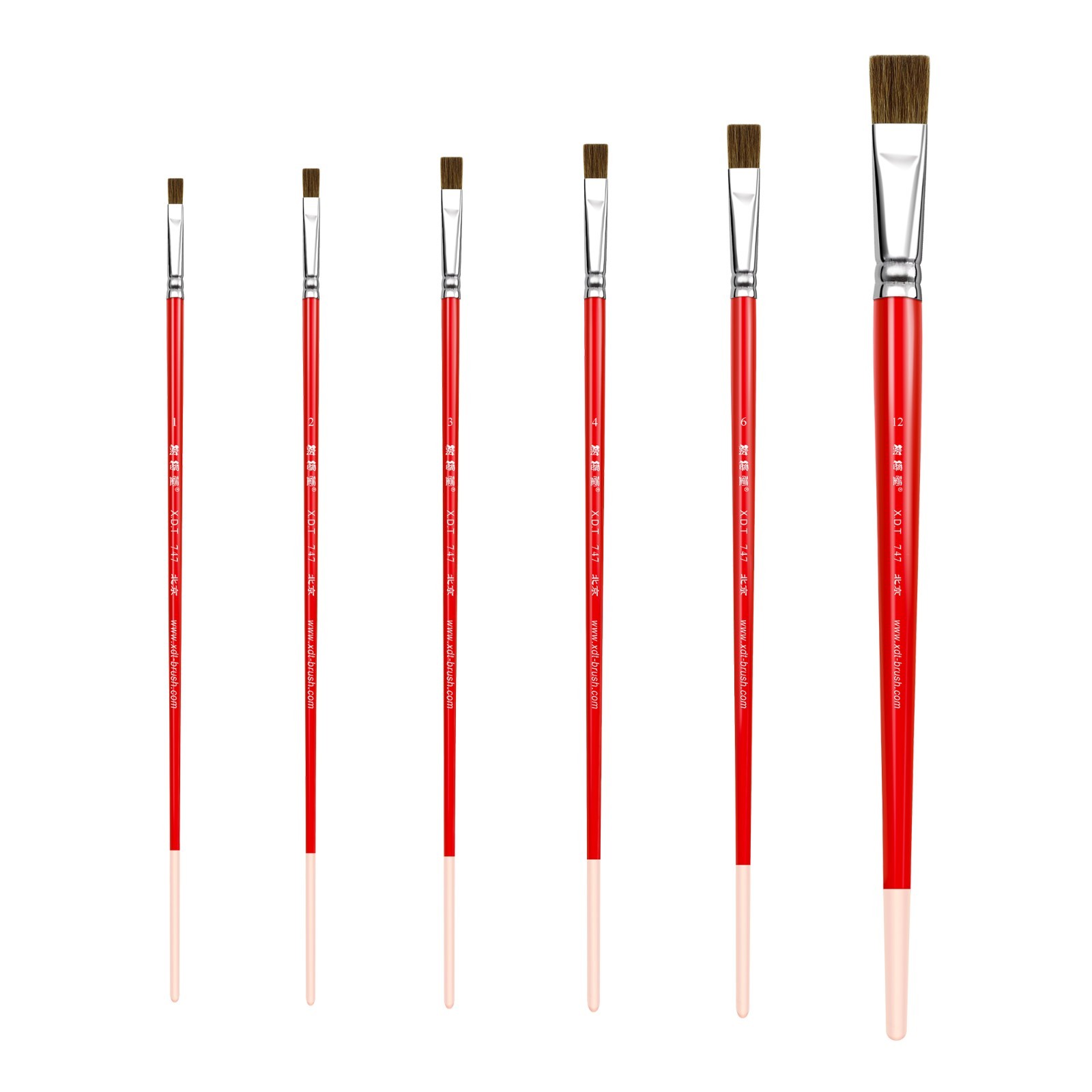 XDT#747 Square Flat Style Paint Brush Set 6Pc Pure Natural