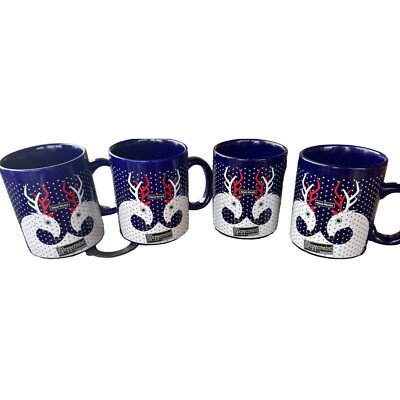 Set of 4 Hiram Walker Original Peppermint Schnapps Reindeer Ceramic Mugs 4'' Tall