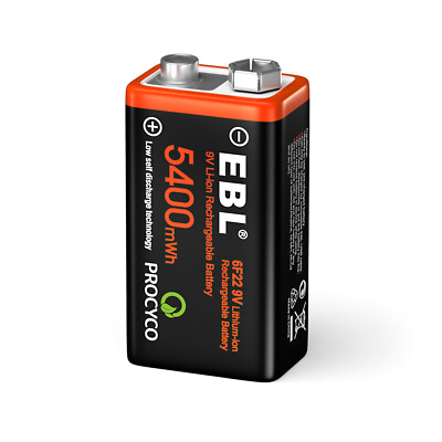 EBL USB 9V Rechargeable battery 9 Volt lithium Batteries 5400mWh Hi-Capacity Lot
