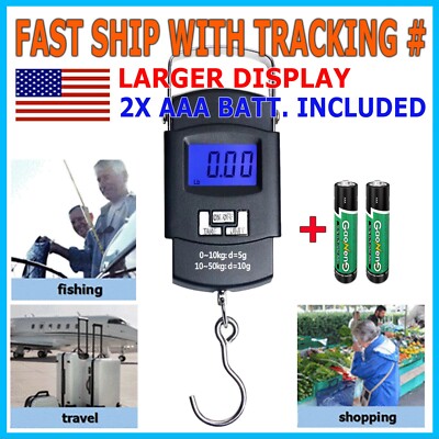 Portable Fish Scale Travel LCD Digital Hanging Luggage Electronic 110lb / 50kg