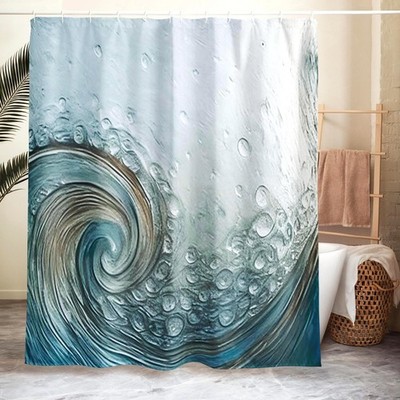 Shower Curtain Blue White Raindrop Pattern Bathroom Decor 71x74