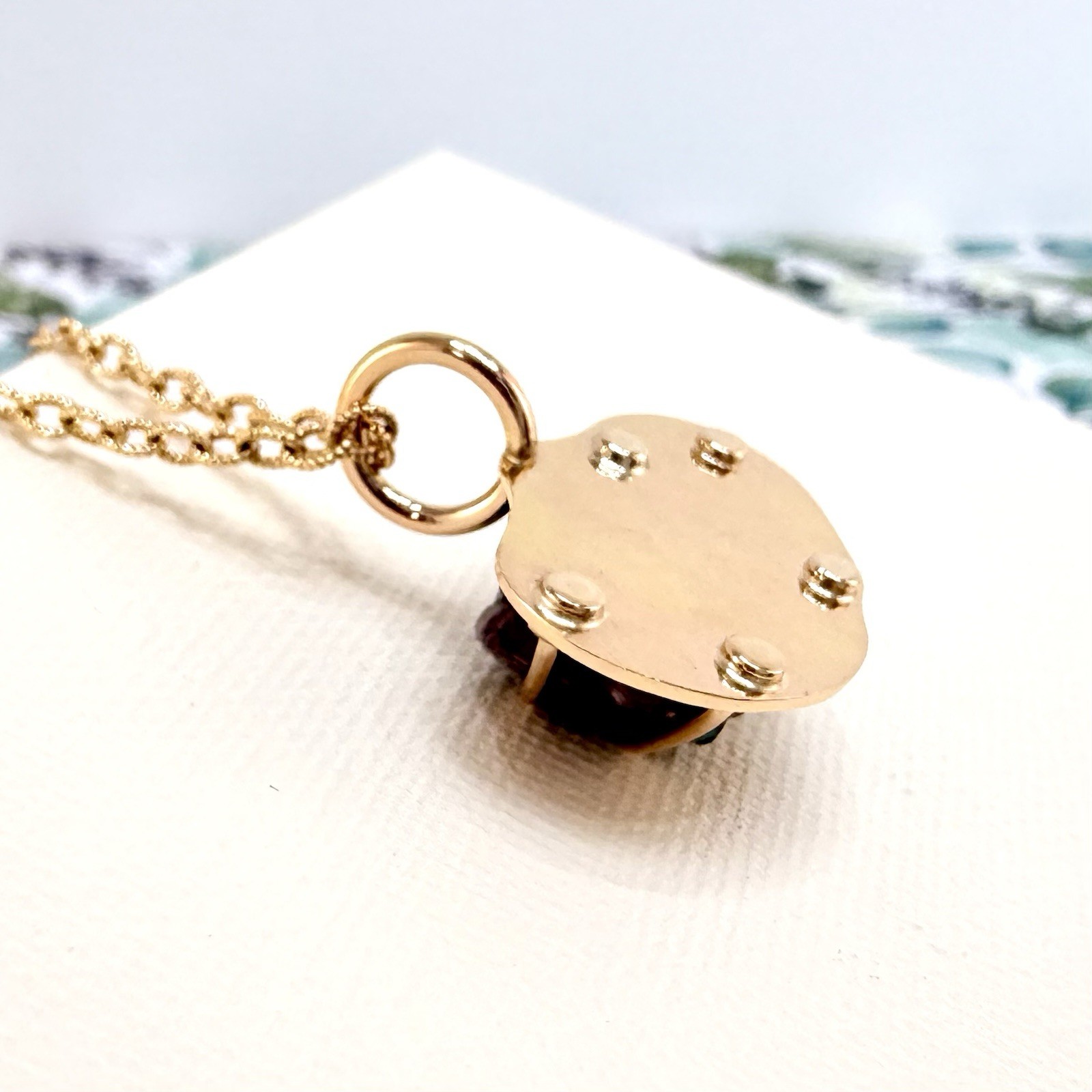 14k Yellow Gold Genuine Emerald Rough Freeform Modernist Pendant, New, Unisex - Picture 9 of 11