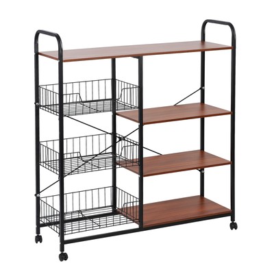 Kitchen Bakers Rack with Power Outlets Microwave Oven Stand Storage Shelf Hooks