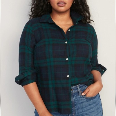 New With Tags! Old Navy Large Green Blue Plaid Flannel Women's Classic Shirt