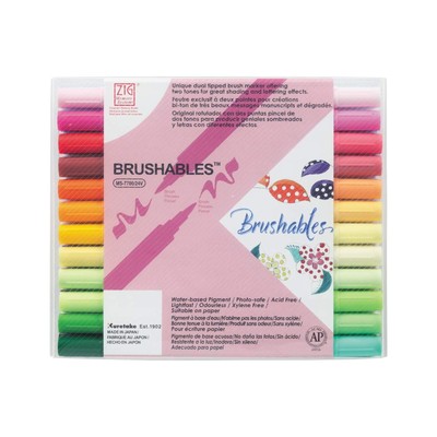 Kuretake ZIG BRUSHABLES 24 Brush Marker Pens set, TWO-TONED 48 Colors, Twin b...