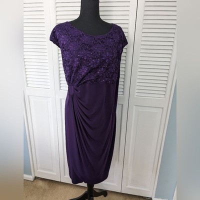 Connected Apparel sz 22W NWT Eggplant Sequin Lace FauxWrap Dress WeddingCocktail