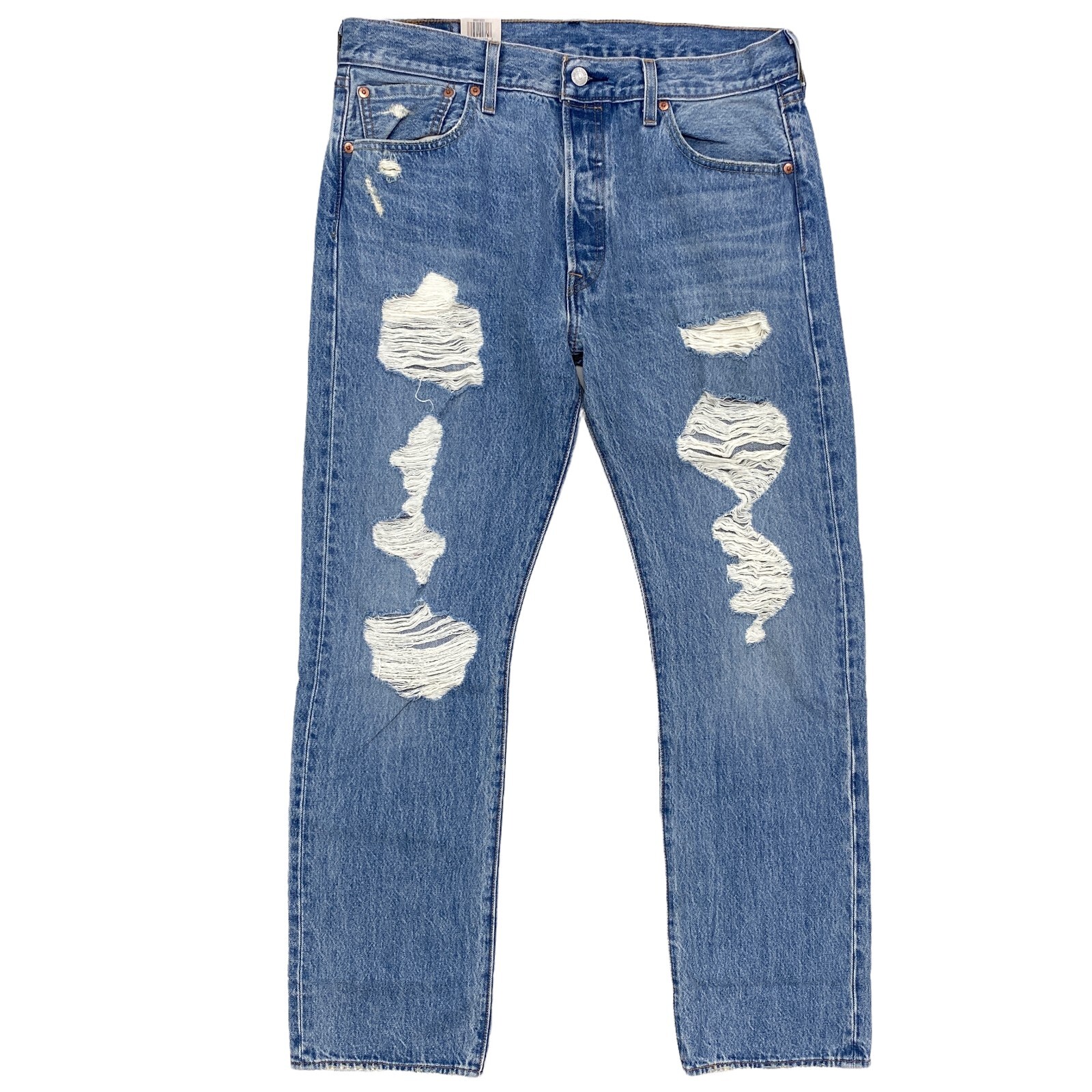 

Мужские джинсы Levis 501 Original Button Fly Shuttle Medium Wash Рваные Рваные, Синий, Levi's 501