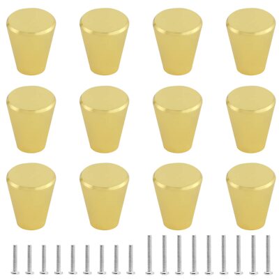 12 Pack Polished Gold Cabinet Knobs Gold Drawer Knobs Cone Shaped Solid Dresser 