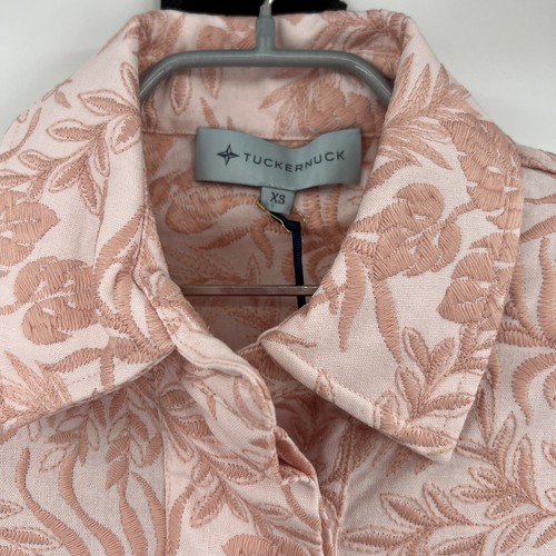 Pre-owned Tuckernuck Women's Pink Embroidered Floral Porcelain Dress Sz Xs No Belt In White