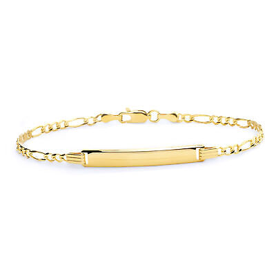 Pre-owned Wellingsale 14k Yellow Gold 3mm Id Figaro Bracelet - 7.5"