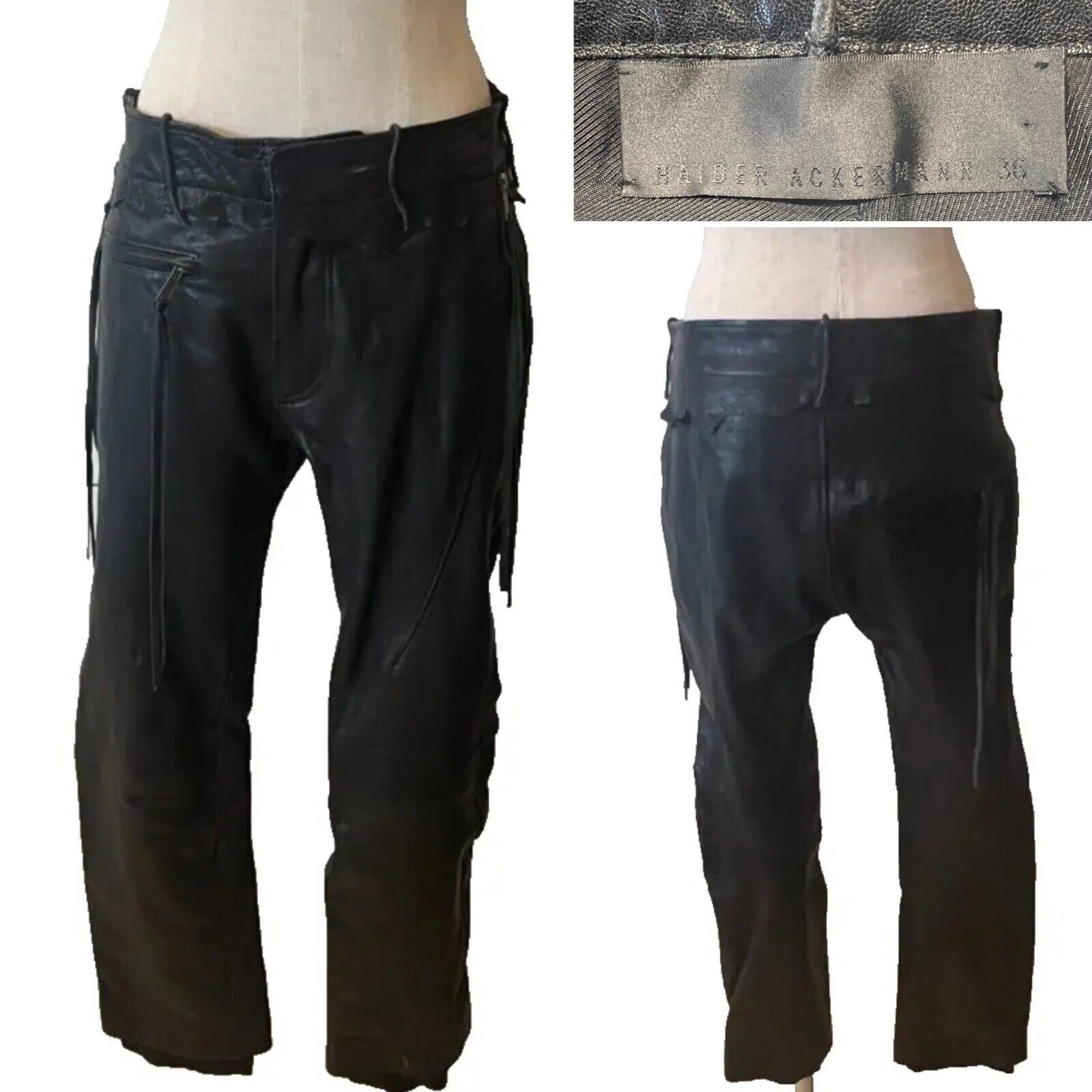 HAIDER ACKERMANN Black Leather Zips, Crop, Lined Pants 36FR HAIDER ACKERMANN Black Leather Zips, Crop, Lined Pants 36FR