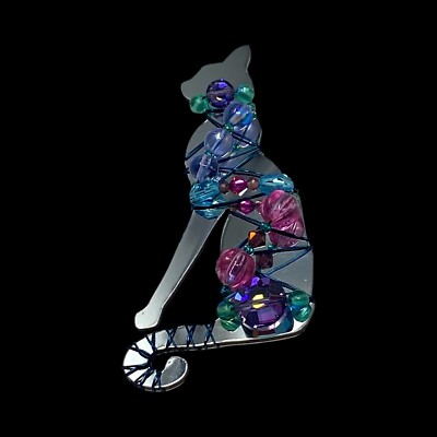 Vintage Artisan Hand Crafted Liztech ''Egyptian Cat'' Brooch Pin 1992