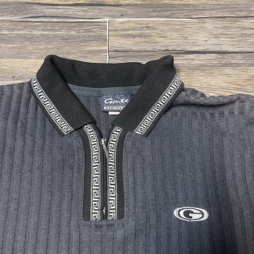 Vintage LA Gate Front Zippered Polo Short Sleeve Shirt Black Made In USA EUC