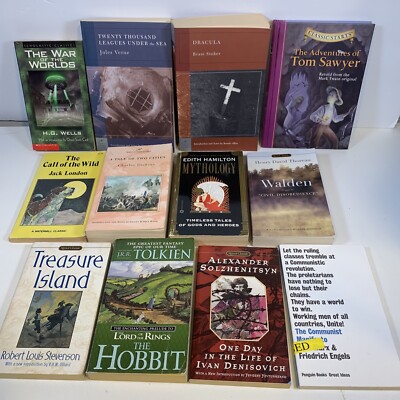 Lot of 12 Classic Literature Fiction Paperbacks-Dracula, Treasure Island, Hobbit