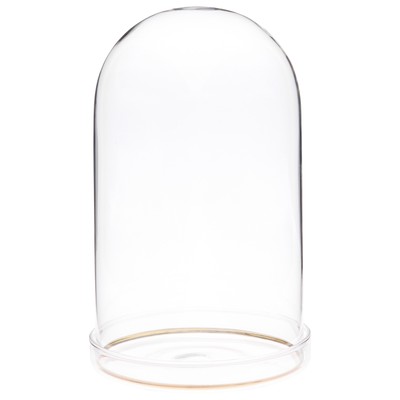 Plymor 4'' x 7'' Glass Display Dome Cloche with Gold Rim (Clear Glass Tray Base)