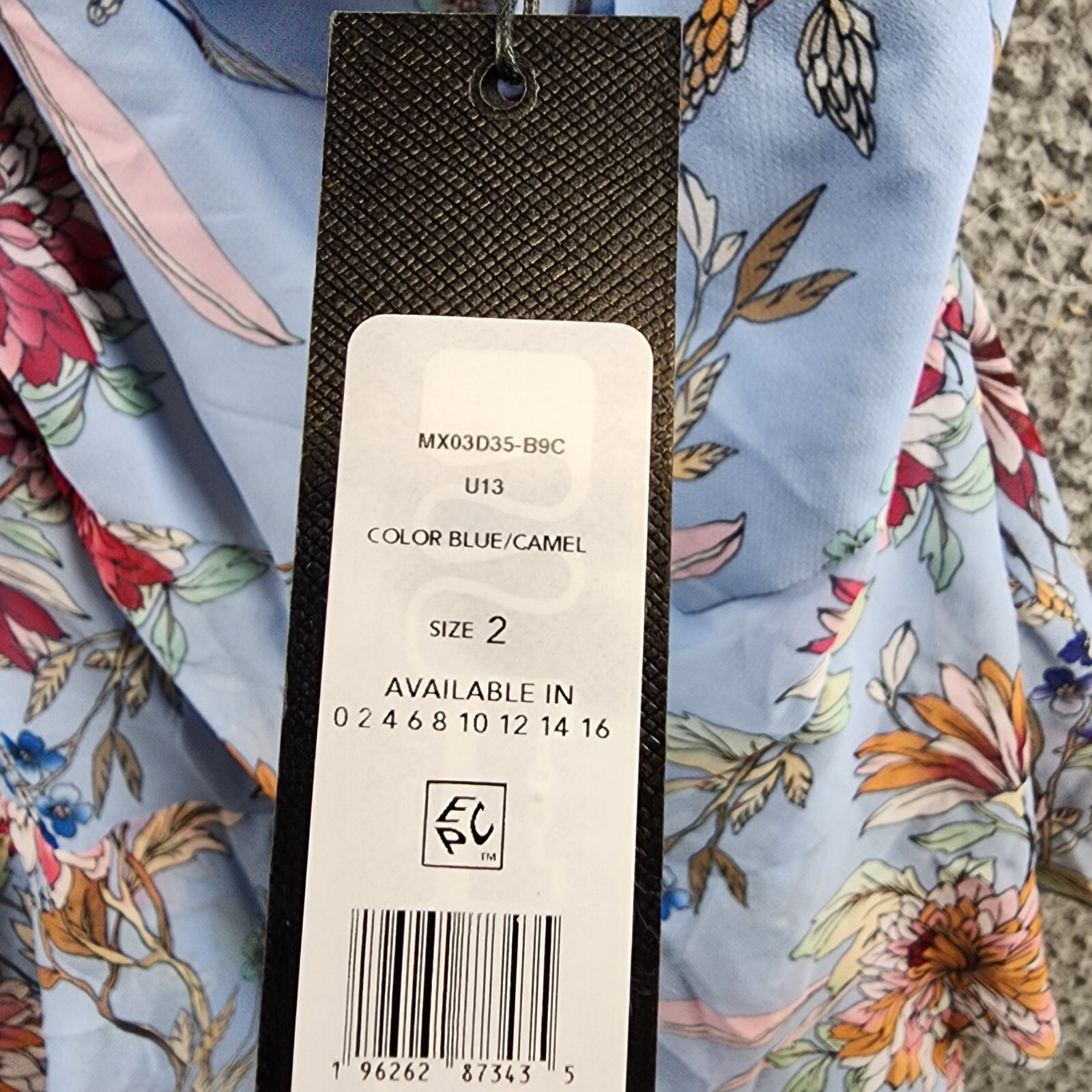 BCBGMAXAZRIA Asymmetric Tiered Midi Dress Women's 2 Blue Combo Back Zip Closure - Picture 9 of 13