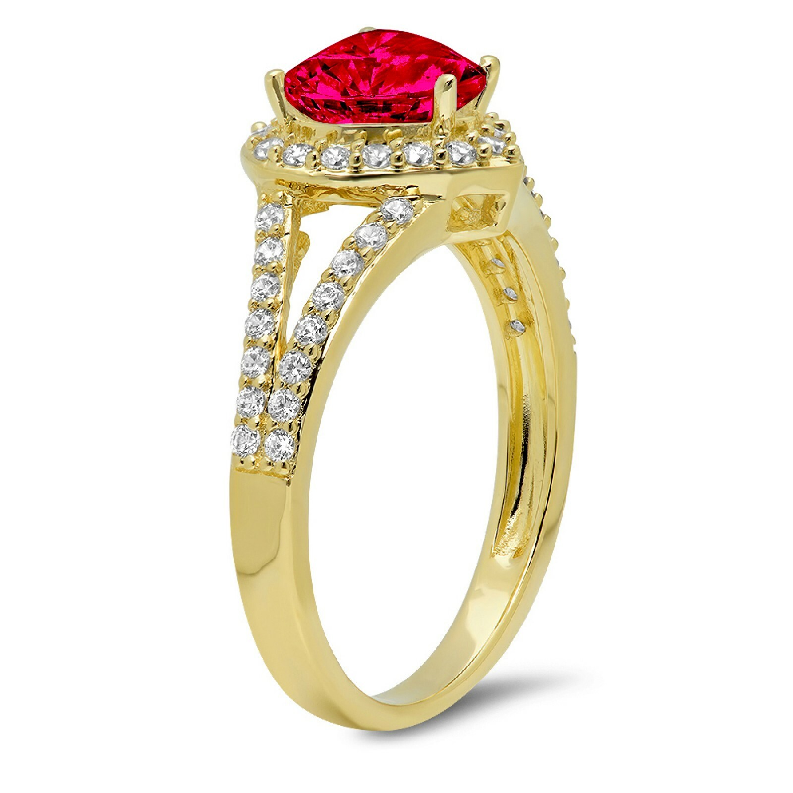 Pre-owned Pucci 1.75ct Heart Split Shank Simulated Ruby Promise Wedding Ring 14k Yellow Gold In Red