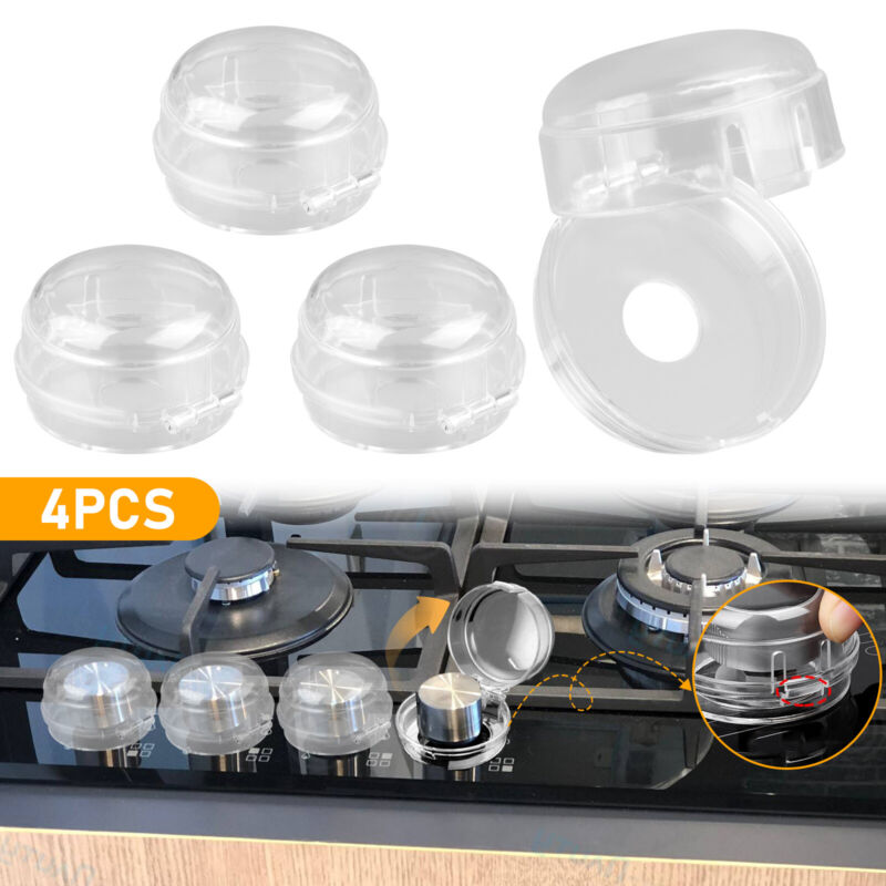 Universal Oven & Stove Knob Covers Clear View Child Baby Kitchen Safety 4Pcs/Set
